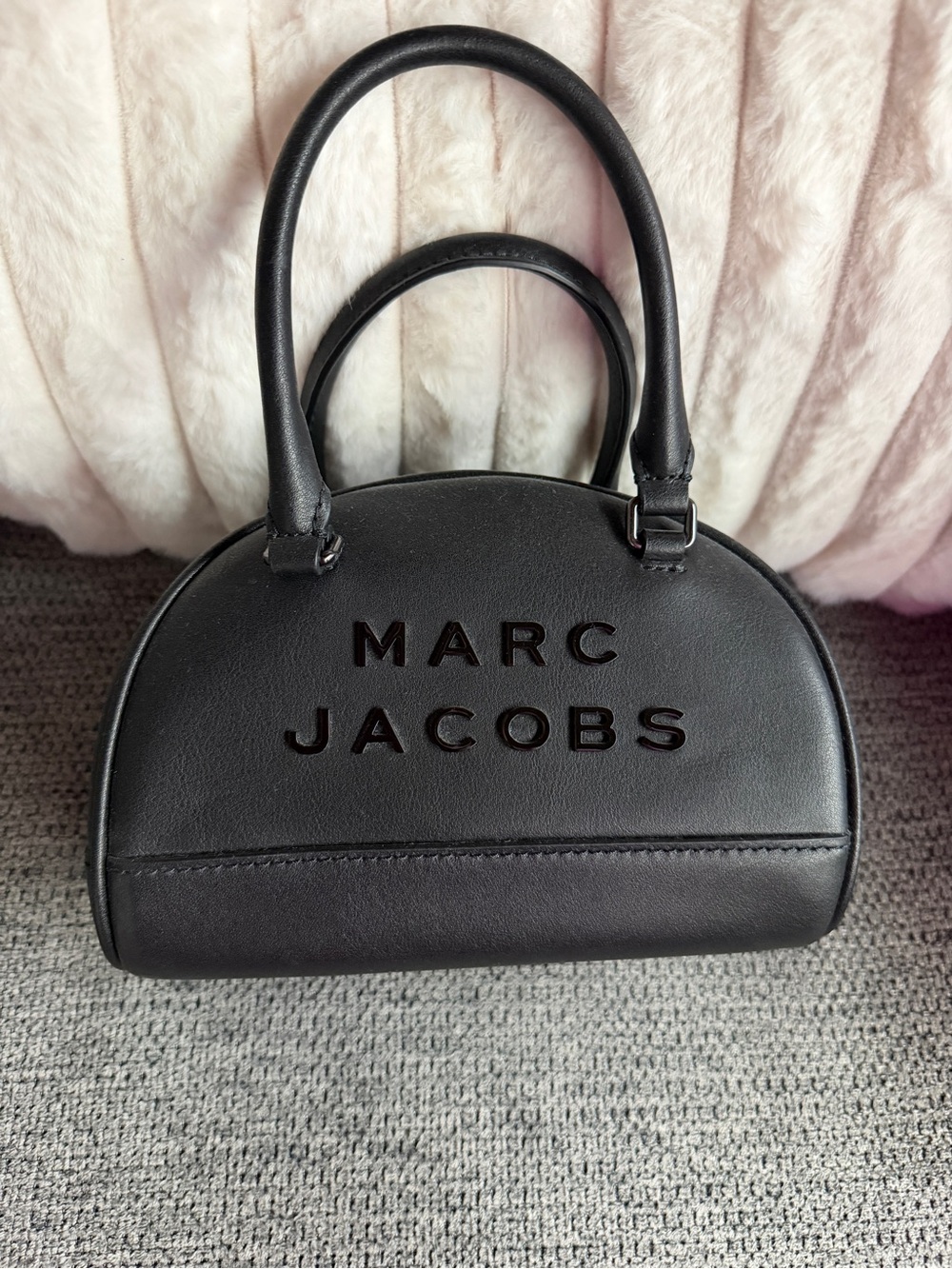 Marc Jacobs Black Leather Dome Satchel with Embossed Logo